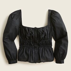 J. Crew Cinched Waist Top in Herringbone Cotton in Black